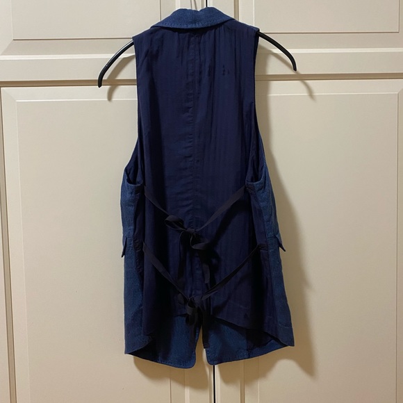 pas de calais Navy Blue Linen Vest with Ribbon - Picture 5 of 10